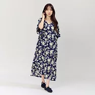 好我_Kelly小V領拋袖長洋裝 FREE 丈青印花