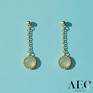 AEC PARIS 巴黎品牌 圓形東菱玉耳環 金色豆豆垂墜式耳環 Drop earrings Hora