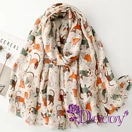 【Decoy】百貓樂園 可愛長尾貓薄款披肩圍巾/款式可選 卡其