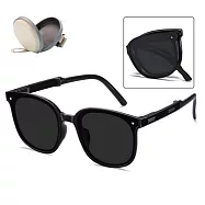 【SUNDAY】六節折疊抗UV太陽鏡 情侶款黑+棕2入組 加贈氣墊收納包 三段式摺疊 輕巧收納 爵士黑2入