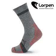 Lorpen 男美麗諾羊毛健行襪 MHMCM 【灰紅】M-L (西班牙製造 羊毛襪) M 灰紅