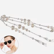 seoul show首爾秀 三珍珠夾珠兩用口罩掛繩鏈墨鏡平光眼鏡鍊老花近視防丟鍊 銀色