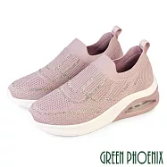 【GREEN PHOENIX】女 休閒鞋 健走鞋 懶人鞋 氣墊 透氣 襪套式 厚底 彈力 紓壓 EU39 粉紅色