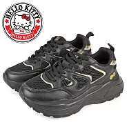 【HELLO KITTY】女 運動鞋 休閒鞋 老爹鞋 厚底 綁帶 異材質 凱蒂貓 EU36 黑色