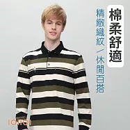 歐洲貴族IOIIOI 刺繡LOGO 橫條紋 口袋商務休閒polo衫 天絲棉 M 綠色