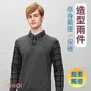 歐洲貴族IOIIOI 熱銷休閒商務polo衫 造型兩件設計 夾兩件 含羊毛 L 灰色