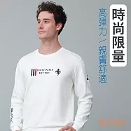歐洲貴族IOIIOI 長袖彈力圓領T恤 縮口彈力圓領衫 天絲棉 保暖 年輕印花 超柔防皺 L 白色