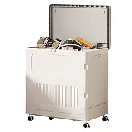 【居家cheaper】145L翻蓋摺疊收納箱推車 HE7368-WT 超大容量收納箱/換季收納箱/器材箱 145L(固定式側翻門)