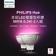 Philips 飛利浦 Hue 智慧照明 Hue 全彩LED杯燈 MR16 2入組 (PH026)