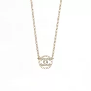 CHANEL CC Logo 水鑽及圓形鏤空造型項鍊 (金色)