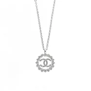 CHANEL 水鑽CC Logo 及環狀水鑽設計項鍊 (銀色)