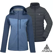 【ATUNAS 歐都納】女款防水2IN1+羽絨兩件式外套/大尺碼A1GA2534W*- L 灰藍/深藍