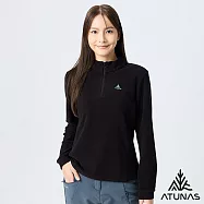 【ATUNAS 歐都納】女款經典保暖拉鍊衫/立領衫/POLO衫/大尺碼A8PS2569W- L 黑