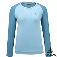 【ATUNAS 歐都納】女款經典保暖長袖圓領衫/長T/大尺碼A8TS2548W- L 淺藍/灰藍