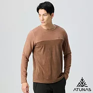 【ATUNAS 歐都納】男款經典保暖長袖圓領衫/長T/大尺碼A8TS2547M- XL 淺棕/深咖