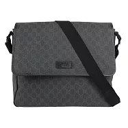 GUCCI GG Logo 塗層帆布翻蓋郵差包_展示品 (黑灰色)