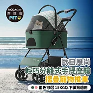 摩達客-歐日風尚輕巧分離式手提座艙摺疊寵物推車/環保綠款/15KG以下猫狗適用