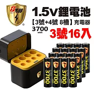【8馬赫】3號/AA 恆壓可充式1.5V鋰電池全新特大能量3700mWh16入+(3號/4號各4槽)AI隨身收納盒充電器