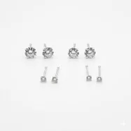 ☆§海洋盒子§☆ 四對入-2.3.4.5mm免後扣百搭單鑽S999純銀耳環 四對入