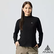 【ATUNAS 歐都納】女款經典保暖長袖立領衫/素面長T/大尺碼A2TS2542W- L 黑