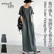 日本Antiqua|復古休閒|垂直顯瘦剪裁|T卹短袖洋裝|輕鬆營造鬆弛感|均碼有口袋|單穿、疊穿、內搭 FREE 深灰