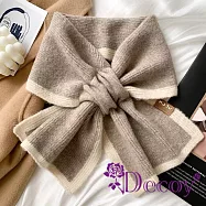 【Decoy】撞色蝴蝶結 保暖仿羊絨交叉脖圍圍巾/卡其米 卡其米