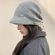 seoul show首爾秀 抽繩鑽標兔毛混紡雙層針織鴨舌帽防寒保暖堆堆帽 灰色