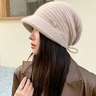 seoul show首爾秀 抽繩鑽標兔毛混紡雙層針織鴨舌帽防寒保暖堆堆帽 落櫻粉