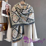 【Decoy】交錯花磚 雙面印花仿羊絨披肩圍巾/灰 交錯花磚灰色