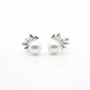 ☆§海洋盒子§優雅可愛蝴蝶結珍珠S999純銀耳環.轉珠耳環