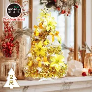 摩達客-台灣製2尺(60cm)精緻白色聖誕樹+富貴雙金聖誕花系飾品組/不含燈/本島免運費MIT歐美外銷人氣款