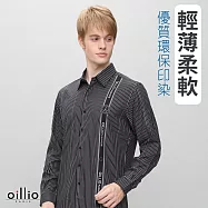 oillio歐洲貴族 長袖商務襯衫 超柔細膩手感 瘦身直條紋 商務紳士 M 黑色