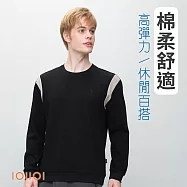 IOIIOI歐洲貴族 長袖圓領衫 T恤 顯瘦肩膀設計 華夫格紋理 M 黑色