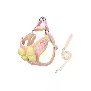 【野一夏】小型犬外出胸背帶-附牽引繩 背心式胸背帶 狗牽繩 寵物背帶 -黃S