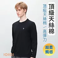 IOIIOI歐洲貴族 長袖圓領衫 T恤 胸前立體工藝 舒適好穿天絲棉 L 藏青色