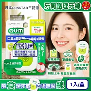 (2盒超值組)日本SUNSTAR三詩達-GUM去齒垢牙周護理牙線1入/盒-50M含蠟滑順型(狹窄齒縫用扁平潔牙線,牙縫殘渣清潔線,彈力尼龍好抽取便攜剔牙工具)