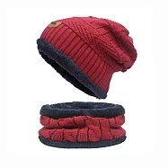 【KM生活 】時尚男女保暖防風絨毛刷毛針織毛帽脖圍超值組合_5色任選 暮曉紅