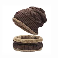 【KM生活 】時尚男女保暖防風絨毛刷毛針織毛帽脖圍超值組合_5色任選 氣質咖