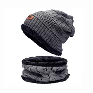 【KM生活 】時尚男女保暖防風絨毛刷毛針織毛帽脖圍超值組合_5色任選 雲霧灰