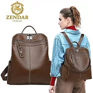 【ZENDAR】台灣總代理 限量1折 頂級超柔軟小牛皮後背包 艾文系列 全新專櫃展示品(咖啡色)