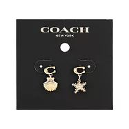 COACH 貝殼與水鑽海星造型針式耳環 (金色)
