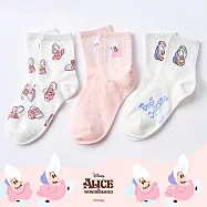【ONEDER 旺達】迪士尼牡蠣寶寶中筒襪《愛麗絲夢遊仙境》Baby Oysters 台灣製棉襪女襪- 白 AC-A303