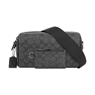 COACH Axel 塗層帆布及牛皮附拉鍊小袋斜背包 (炭灰/黑色)