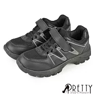 【Pretty】女 休閒鞋 運動鞋 厚底 戶外 魔鬼氈 沾黏式 透氣 JP23 全黑色