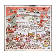 Hermes 愛馬仕 Herm&egrave;s Locomotion 140 cm手工捲邊喀什米爾與真絲混紡方巾 (鮭魚粉/灰)