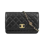 CHANEL CC 菱格紋金釦小羊皮礦石鍊WOC/皮夾式鍊包_展示品 (黑色)