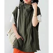 日本Antiqua|潮美韓風時尚|不對稱拉鍊背心|寬立領小臉神器|輕盈透氣|百搭實用|男女適穿 FREE 軍綠色