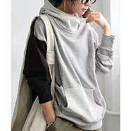 日本Antiqua|慵懶氛圍感|純棉抓絨長袖|寬高領帽T|立體帽型小臉設計|撞色異材質|男女適穿 FREE 黑/灰