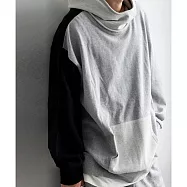 日本Antiqua|慵懶氛圍感|純棉抓絨長袖|寬高領帽T|立體帽型設計|撞色異材質|男女適穿 FREE 黑/灰