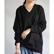 日本Antiqua|穿出自我風格|小臉神器|雙V領長袖針織衫|顯瘦鎖骨|俐落肩背|堆疊搭配 FREE 黑